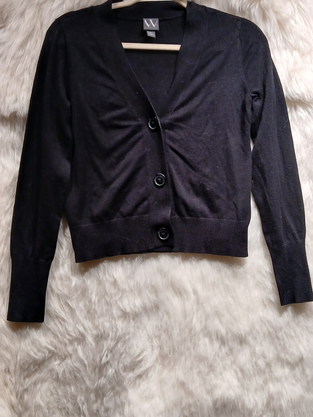 Worthington Black Cropped V-Neck Button Front Cardigan